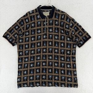 Bamboo Cay Polo Shirt Mens XL Black Palm Tree Tropical Knit Resortwear Casual
